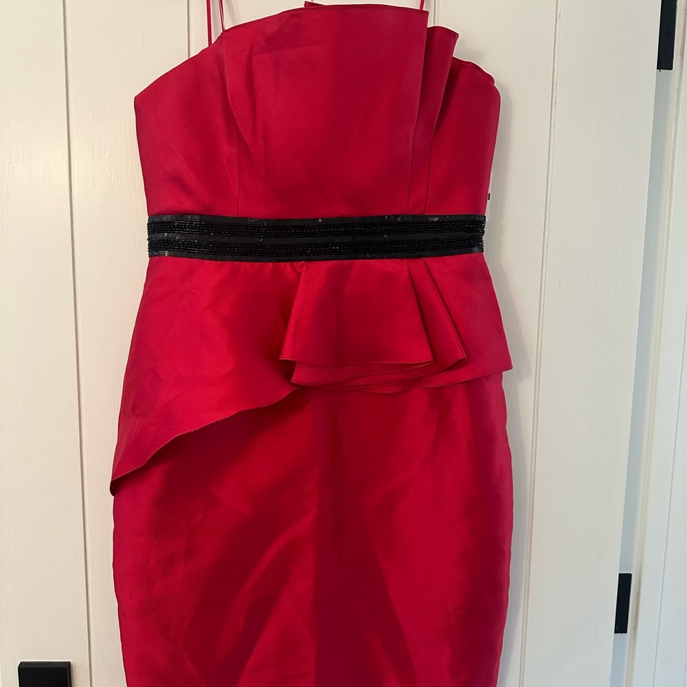 Carmen Marc Valvo Red Strapless Midi Dress